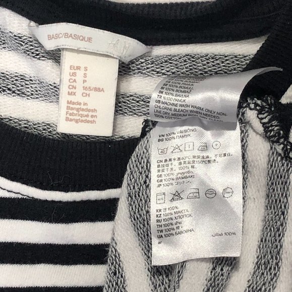 H&M Womens Size S Black White Striped Long Sleeve Crew Neck Tshirt - Picture 6 of 7